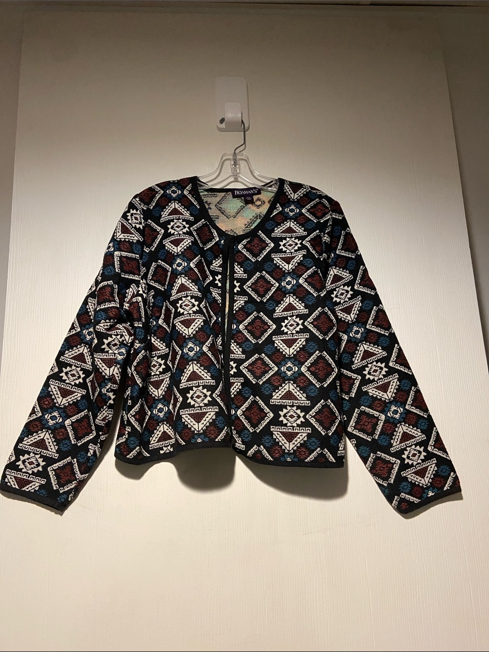 Roaman’s 14W Southwestern Tapestry Cotton Blend Cardigan Jacket